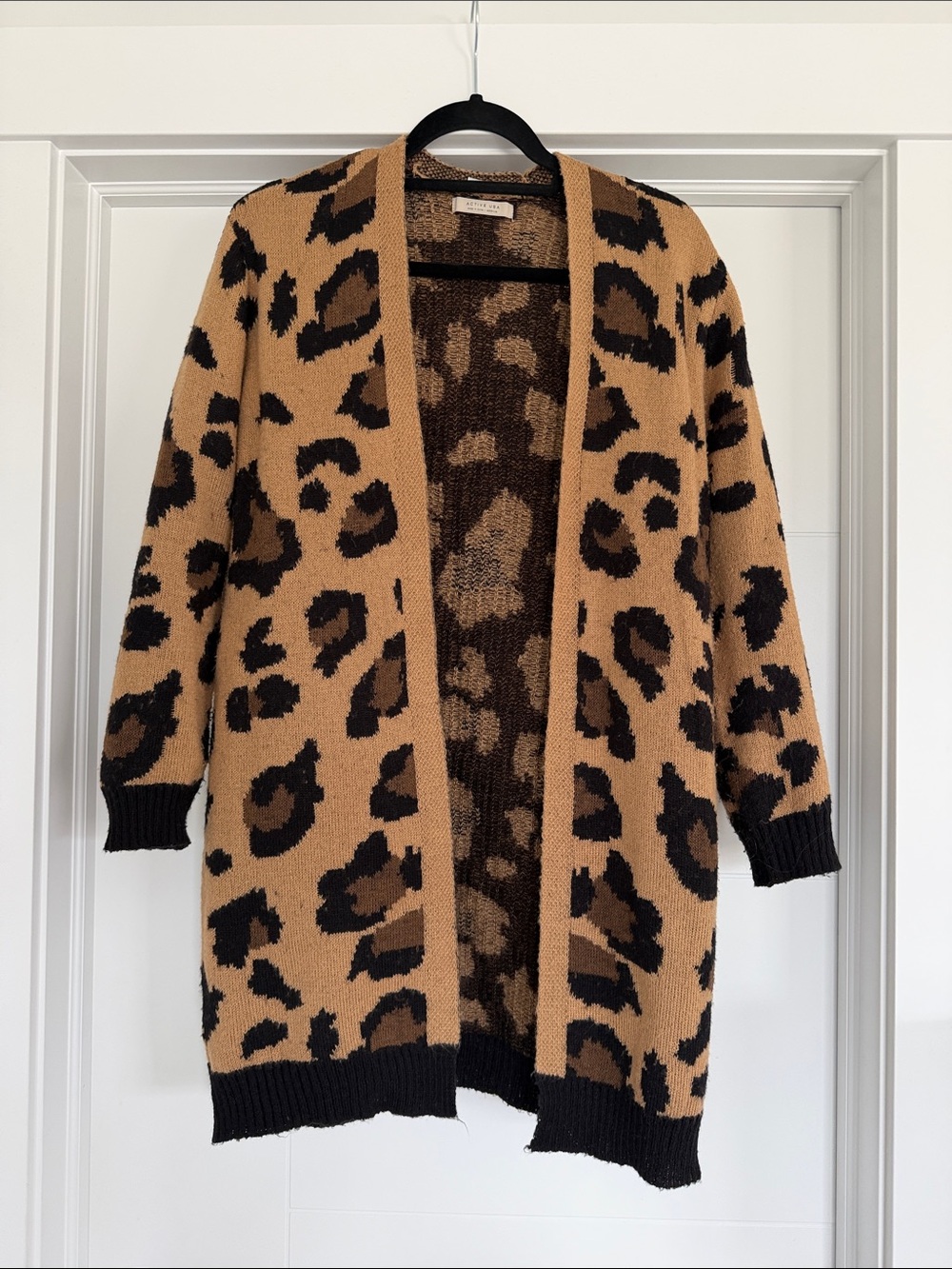 Active USA Leopard Print Open-Front Cardigan - Camel & Black